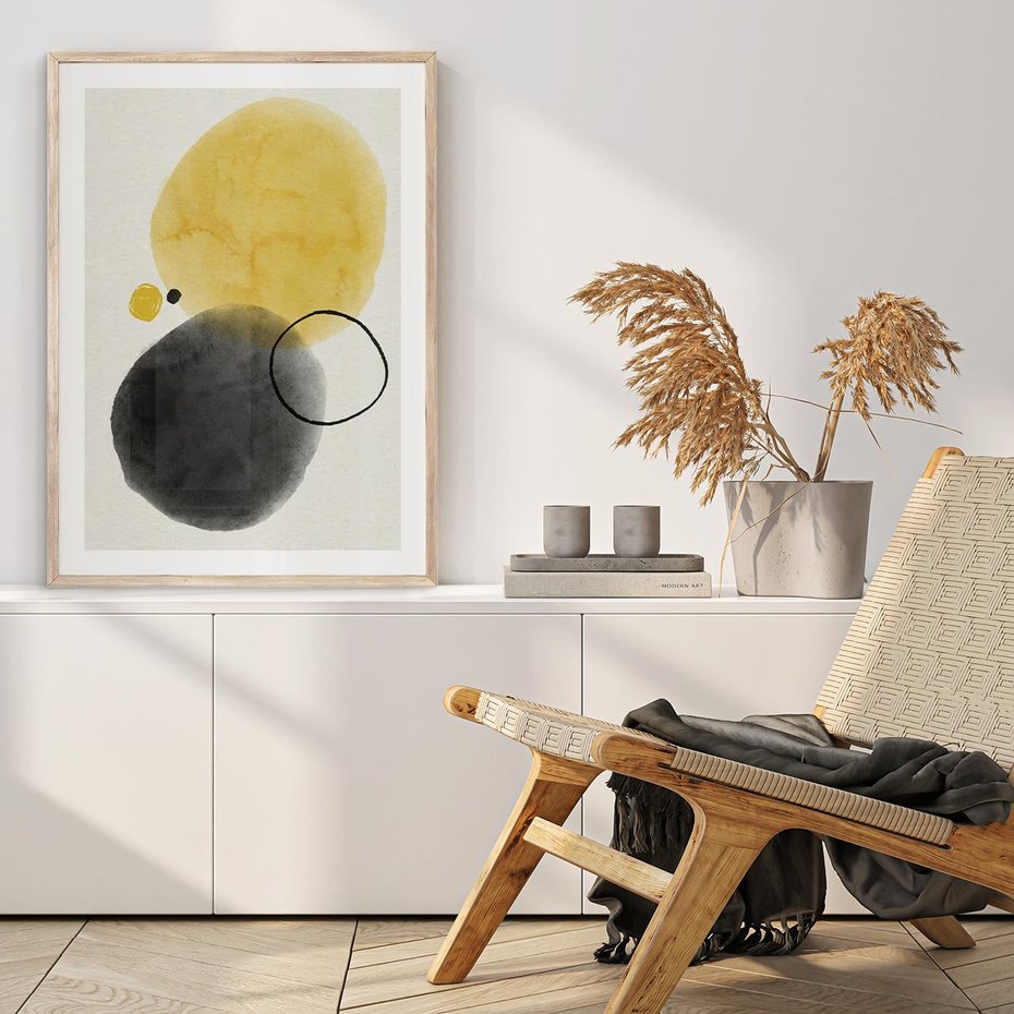 Plakat w ramie 40x50 - Pastelowa Harmonia - abstrakcja, akwarelowe plamy - rama drewno