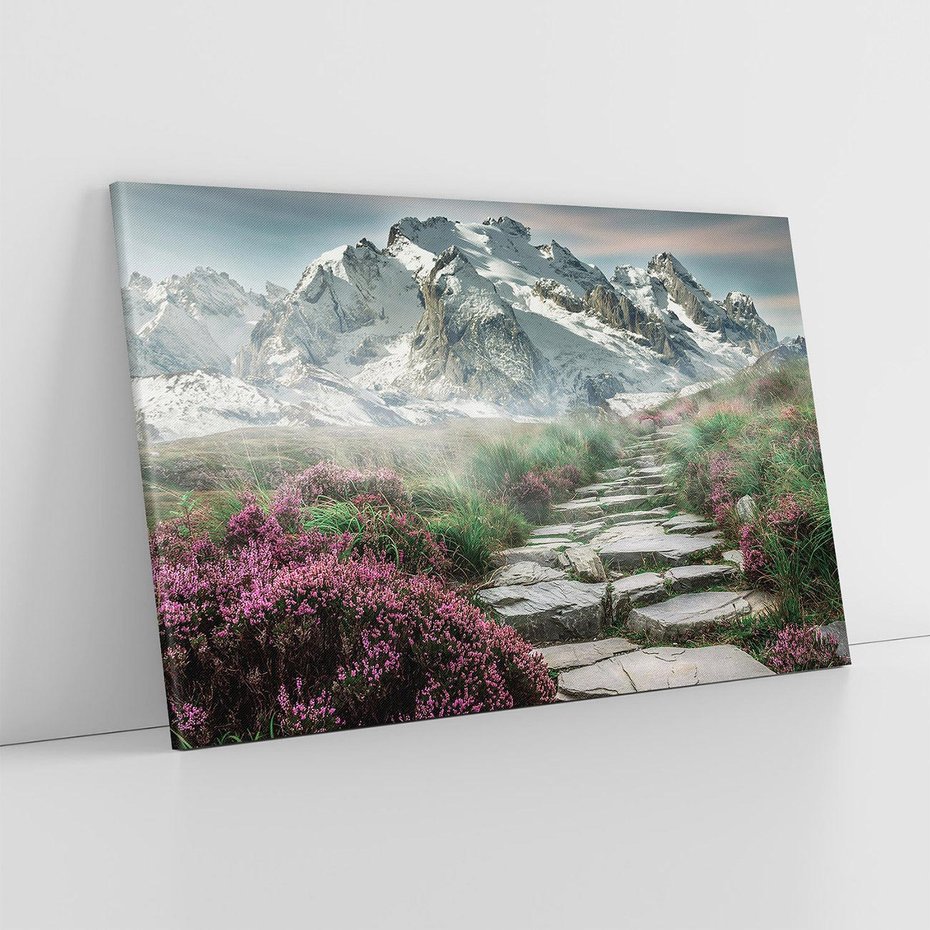 Obraz na płótnie 70x50 - Góry, Ścieżka, Kwiaty - Spacer wśród Przyrody - góry, ścieżka