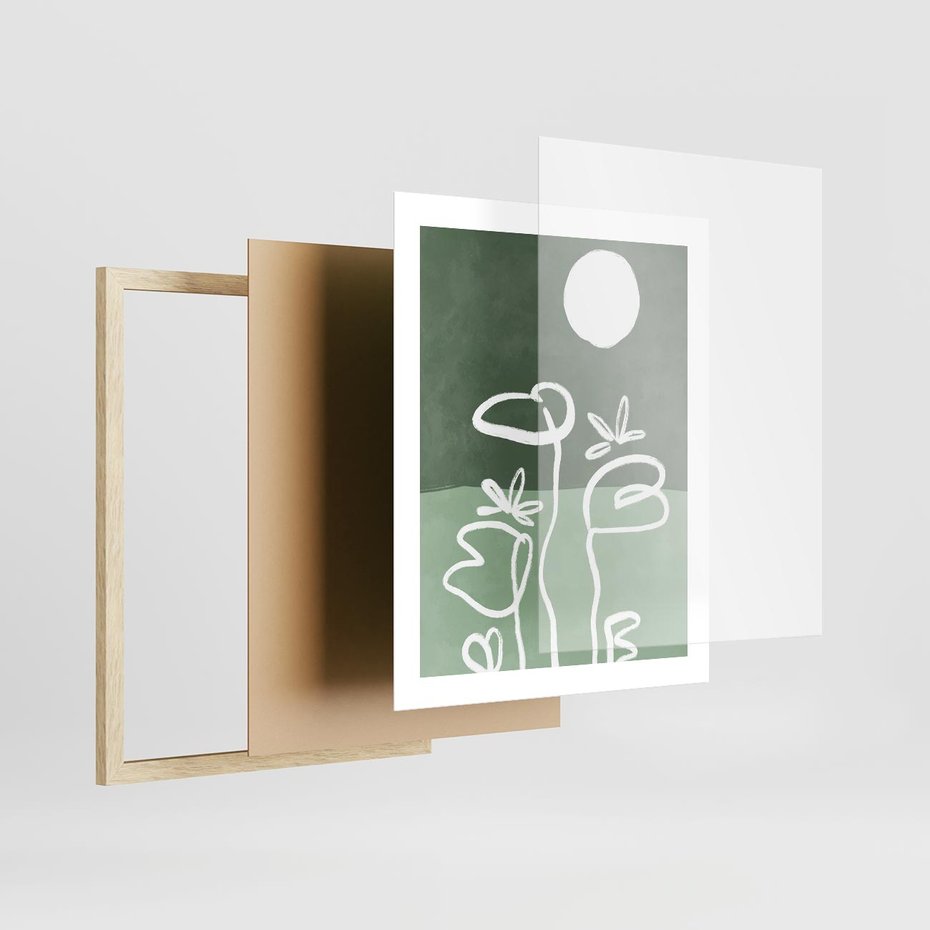 Plakat w ramie 40x50 - Wibracje Naturalnej Równowagi - zielony plakat, roślinne inspiracje - rama drewno