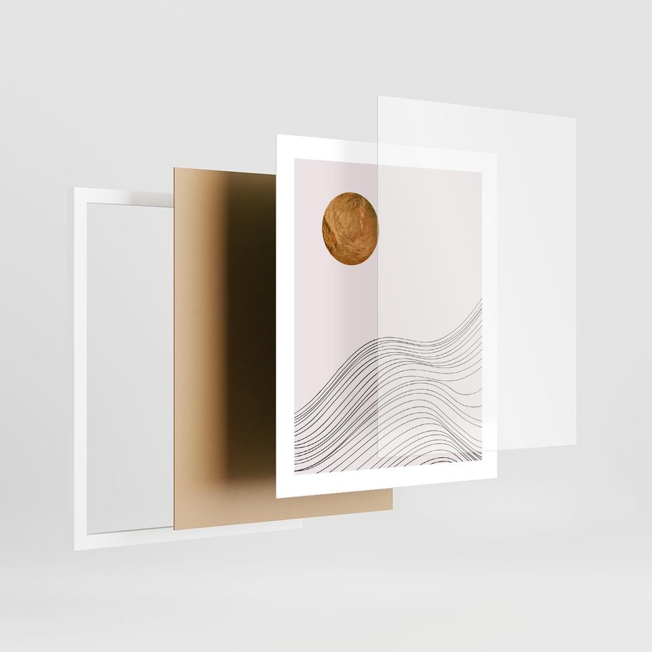 Plakat w ramie 40x50 - Minimalistyczne Słońce: Blask i Złoto - grafika, minimalizm - rama biała