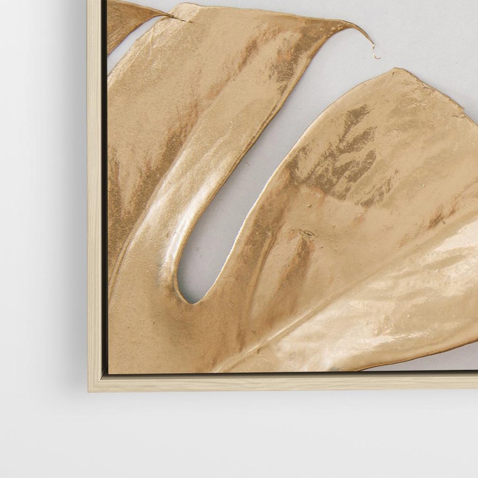 Obraz w ramie 50x50 - Natury Szlachetność - złote, liście - rama drewno