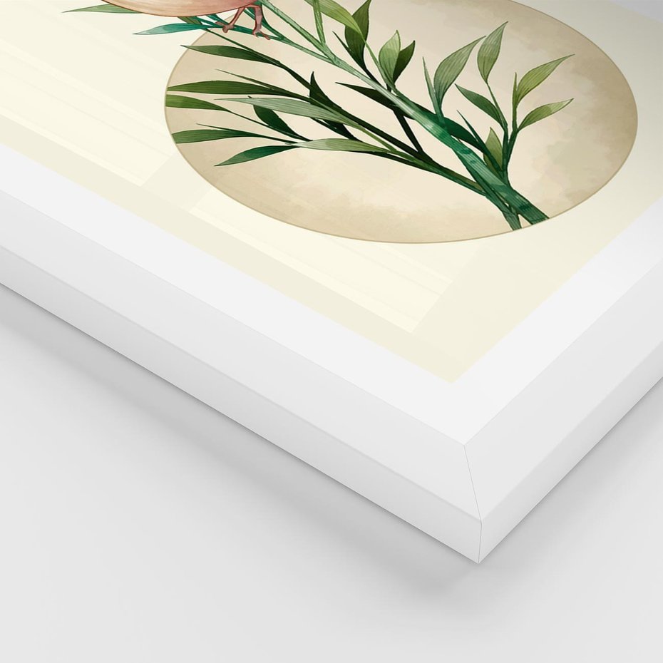 Plakat w ramie 30x40 - Rozkwitająca Delikatność - japońska sztuka, ptak - rama biała