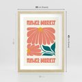 Plakat w ramie 30x40 - Retro Radość - typografia, wesołe kwiaty - rama drewno