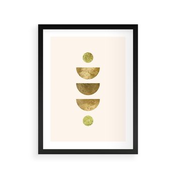 Plakat w ramie 30x40 - Harmonijne Odbicia - geometryczne złote kształty, tekstura - rama czarna