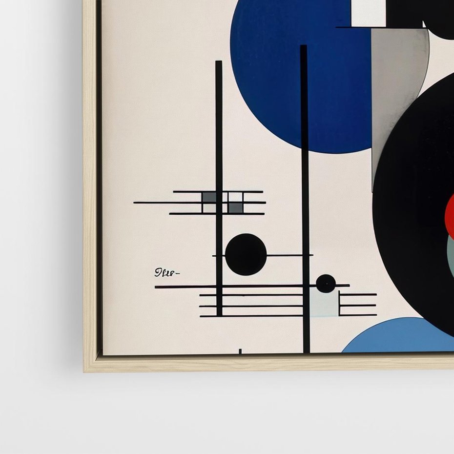 Obraz w ramie 50x50 - Rozkwitające Wibracje Wyobraźni - abstrakcyjna geometryczna kompozycja, koła linie - rama drewno