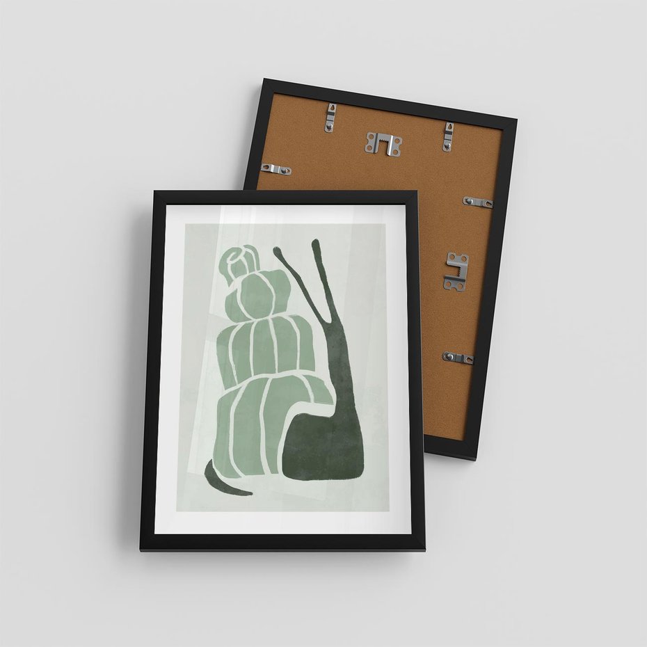 Plakat w ramie 30x40 - Zielona Równowaga - abstrakcyjny zielony ślimak, skandynawski design - rama czarna