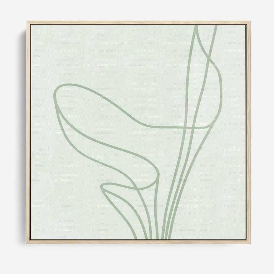 Obraz w ramie 50x50 - Zielona Równowaga Linii - abstrakcyjne delikatne zielone linie, nowoczesny plakat - rama drewno