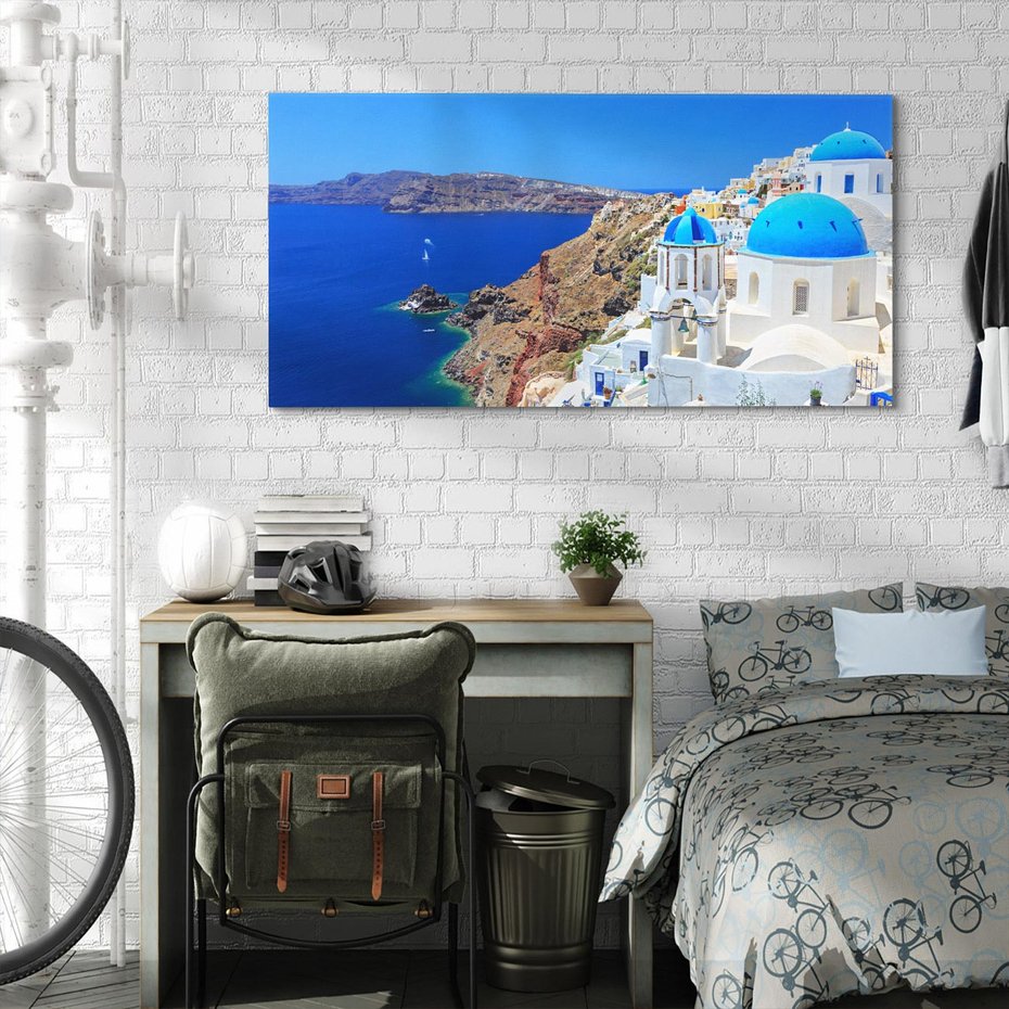 Obraz na płótnie 140x70 - Santorini i Morze Błękitów - Grecja, Santorini