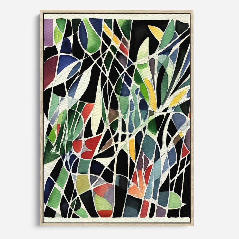 Obraz w ramie 50x70 - Taniec Plam i Kształtów - abstrakcyjny akwarelowy obraz, plamy - rama drewno