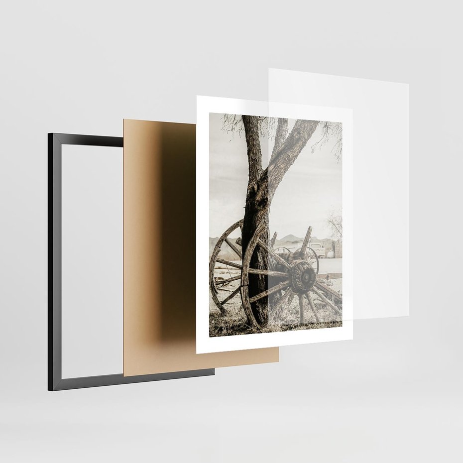 Plakat w ramie 40x50 - Rustykalna Tradycja - koło starego wozu, rustykalny styl - rama czarna