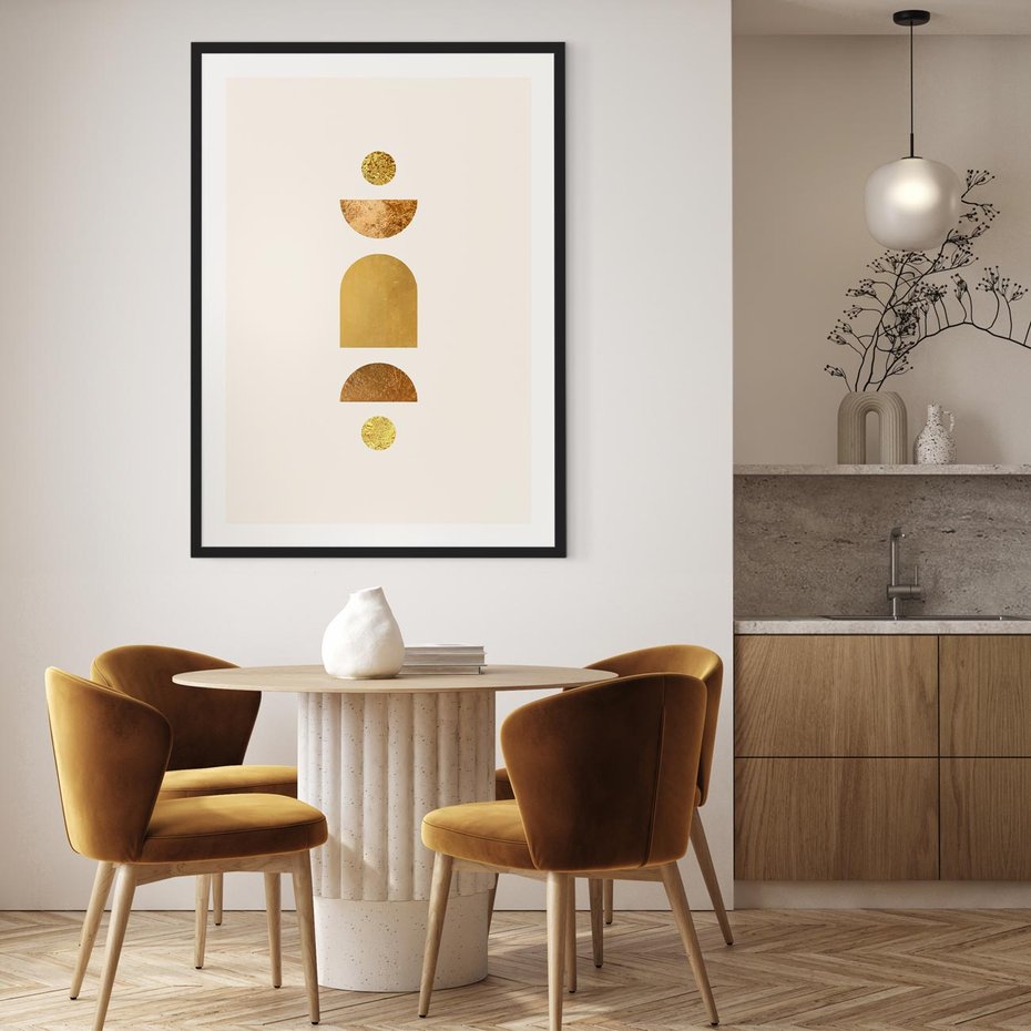 Plakat bez ramy 21x30 - Abstrakcyjne Wzory - geometryczne złote kształty, tekstura