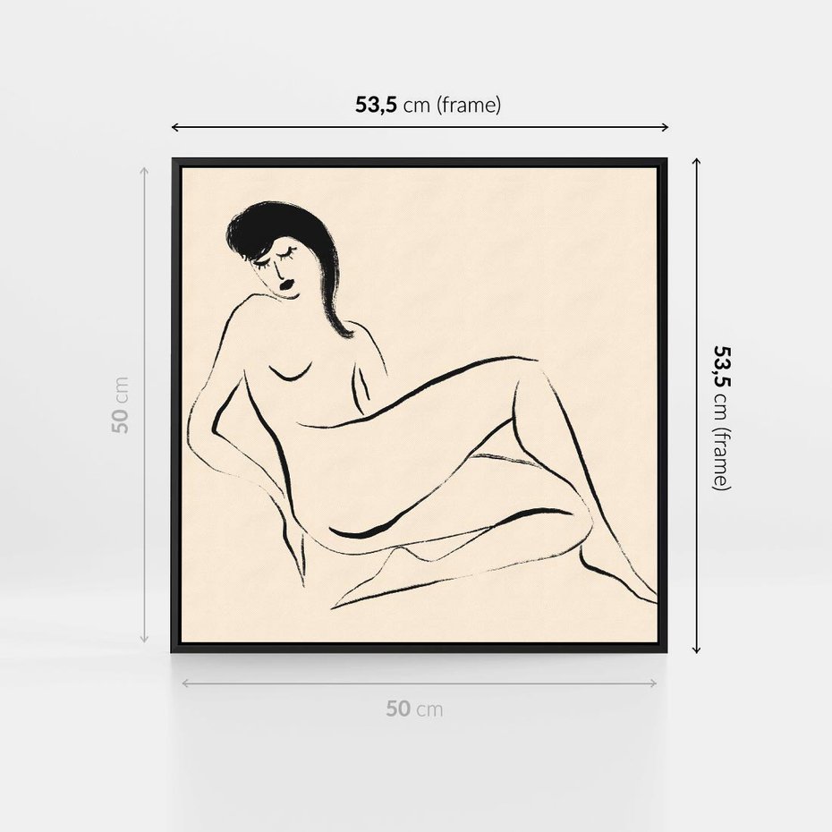 Obraz w ramie 50x50 - Piękno w Minimalizmie - abstrakcyjny rysunek, minimalistyczna kreska - rama czarna