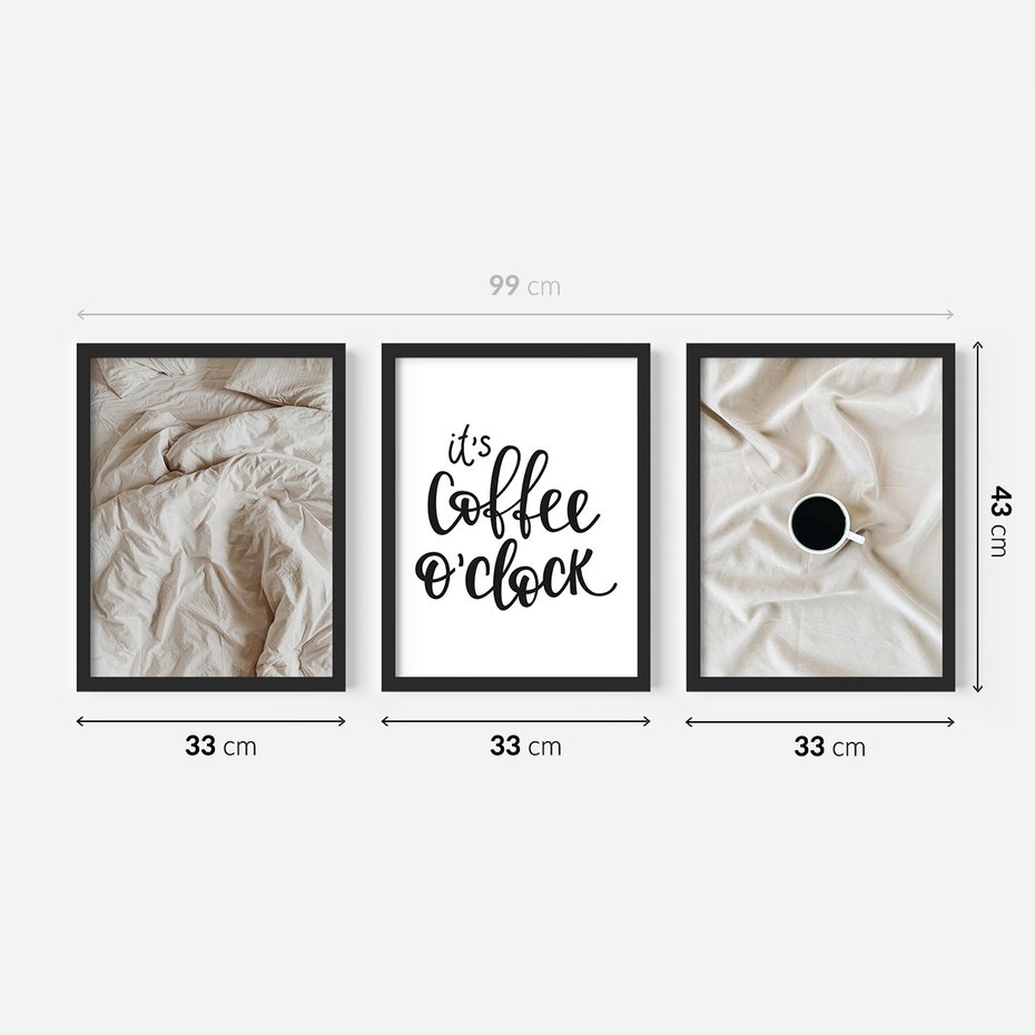 Zestaw obrazy w ramie 30x40 galeria - Kawa, w, łóżku, do, sypialni - rama czarna