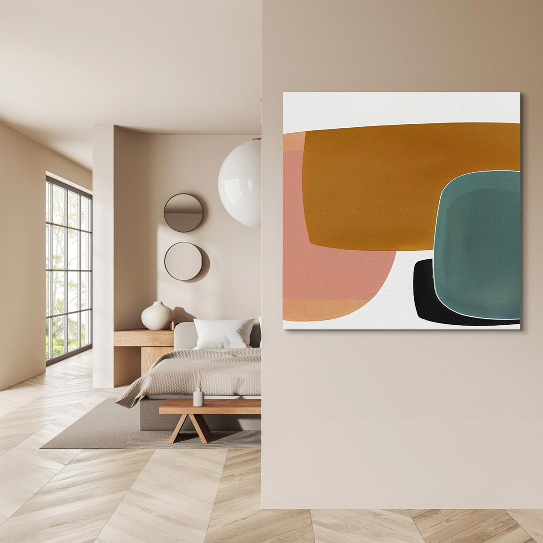 Obraz na płótnie 60x60 - Emocje w akwarelach - geometryczne dziwne kształty, turkusowy