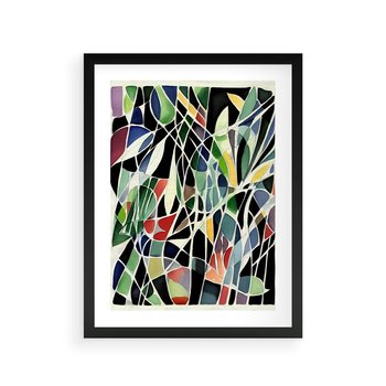 Plakat w ramie 30x40 - Taniec Plam i Kształtów - abstrakcyjny akwarelowy obraz, plamy - rama czarna