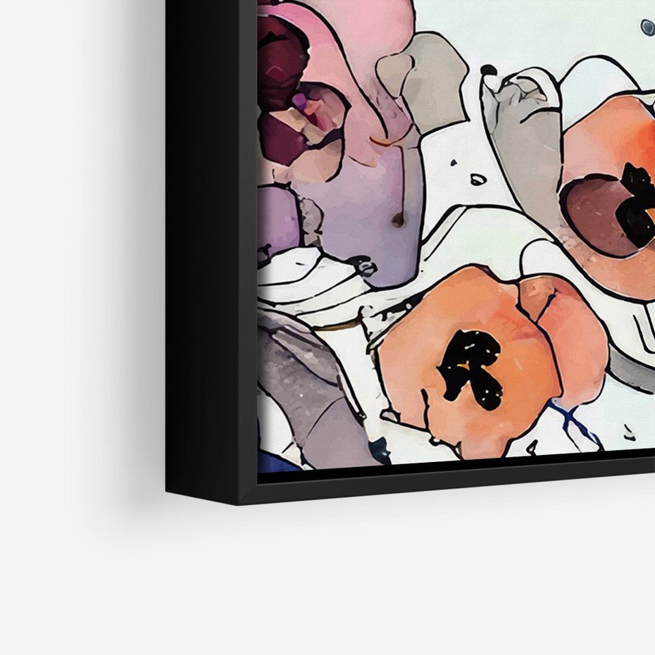 Obraz w ramie 70x100 - Rozkwitające marzenia - akwarelowe kwiaty, kolory - rama czarna