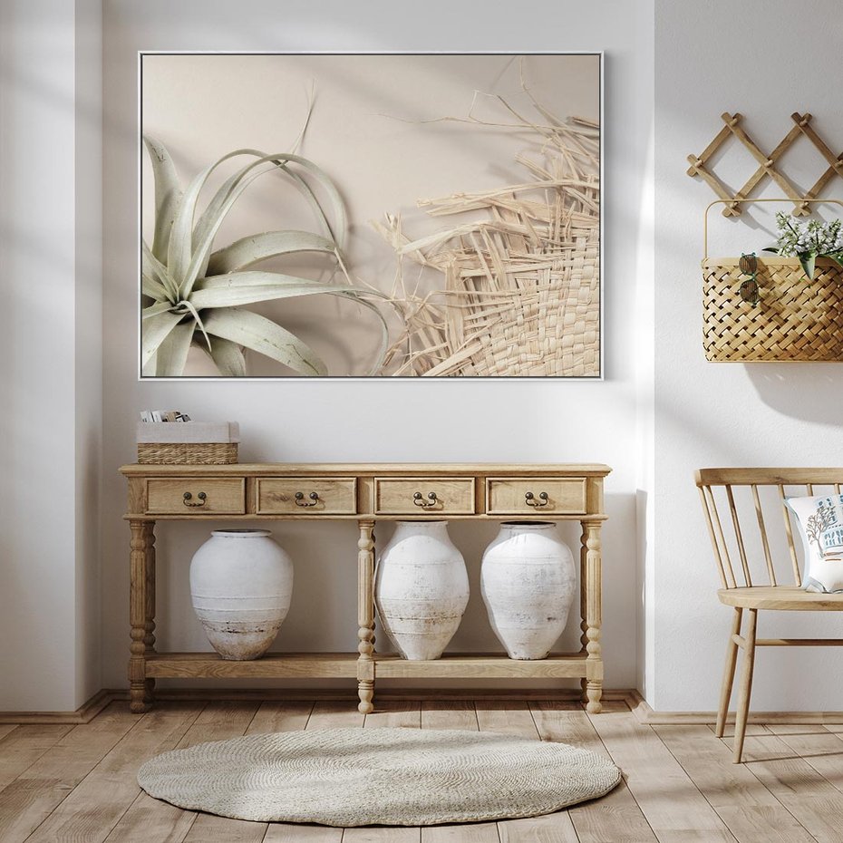 Obraz w ramie 100x70 - Boho urok suchych liści - suche, liście - rama biała