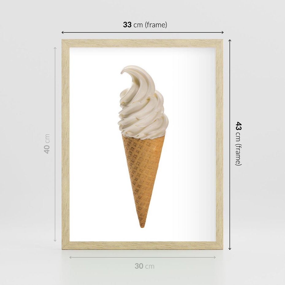 Plakat w ramie 30x40 - Rozkoszna Chłodząca Radość - lody, lód - rama drewno
