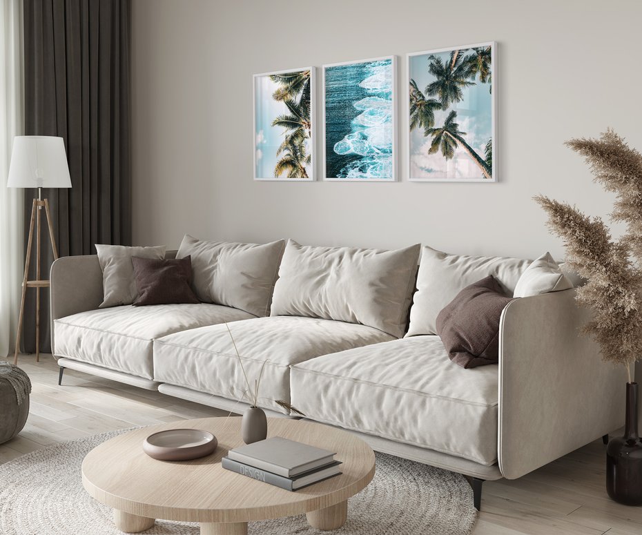 Zestaw obrazy w ramie 40x50 galeria - Tropikalna, plaża, morze, palmy - rama biała