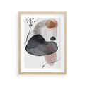 Plakat w ramie 30x40 - Impresje Harmonii - abstrakcyjne plamy akwarelowe, czarny szkic - rama drewno