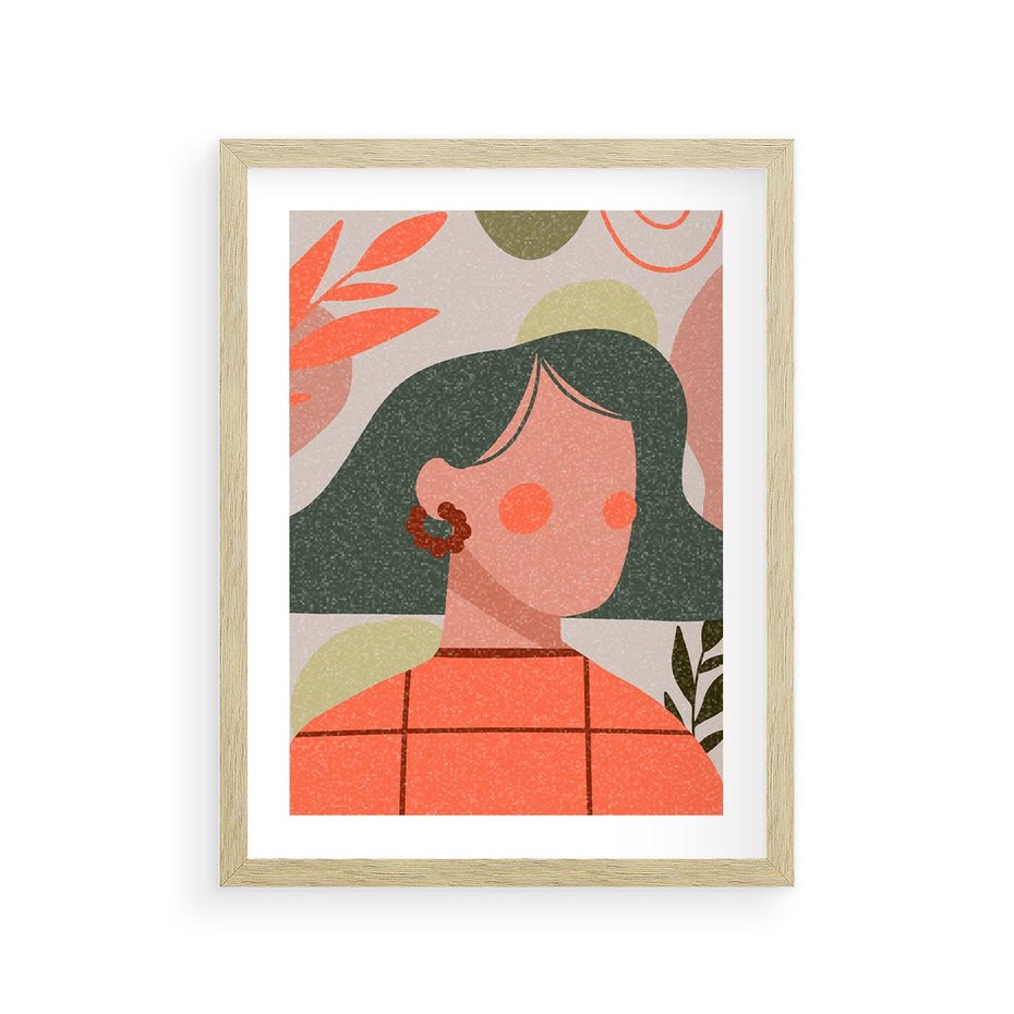 Plakat w ramie 30x40 - Kobiecy Portret Duszy - nowoczesny plakat, styl retro - rama drewno
