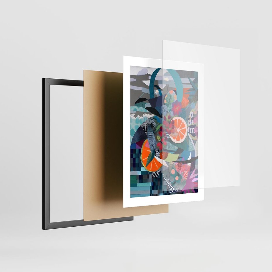 Plakat w ramie 30x40 - Migocące Widoki Harmonii - abstrakcyjny obraz, jak picasso - rama czarna