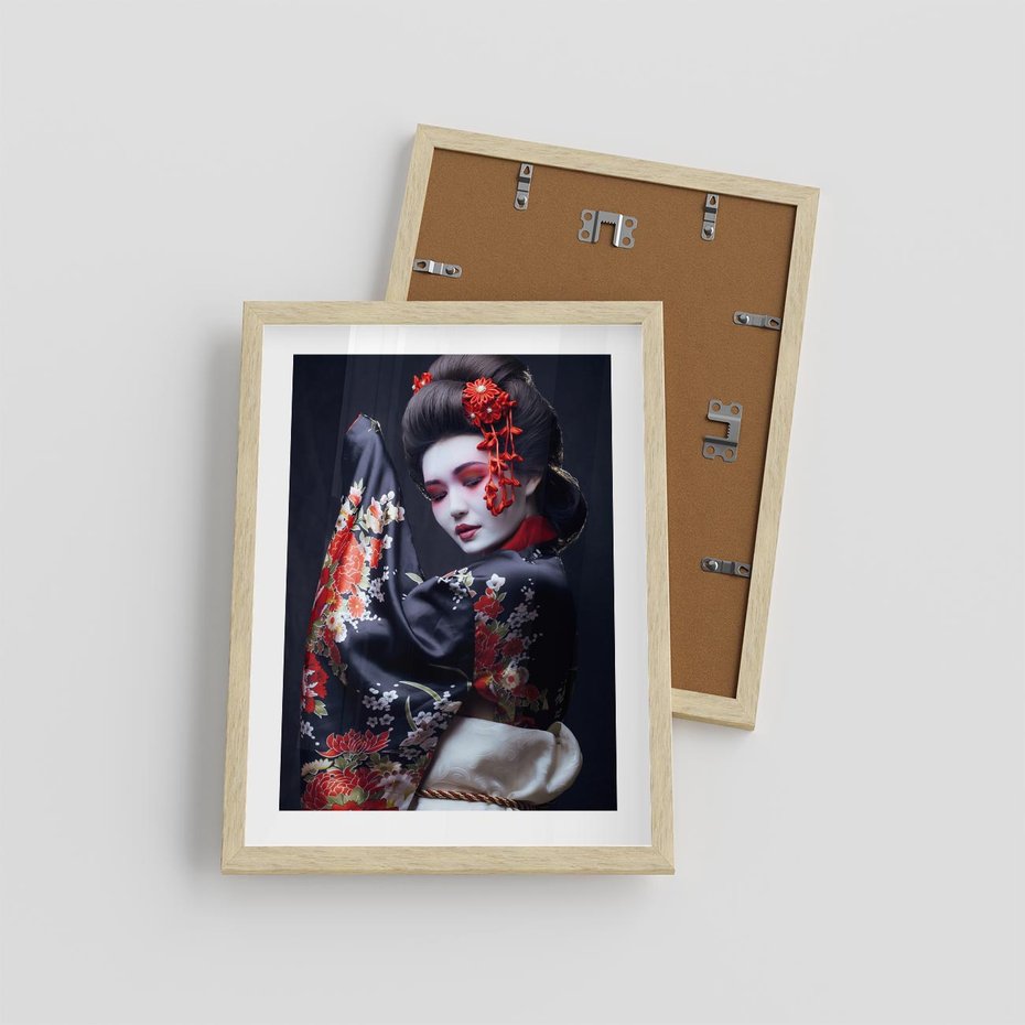 Plakat w ramie 30x40 - Elegancka japońska gejsza - japońska, gejsza - rama drewno