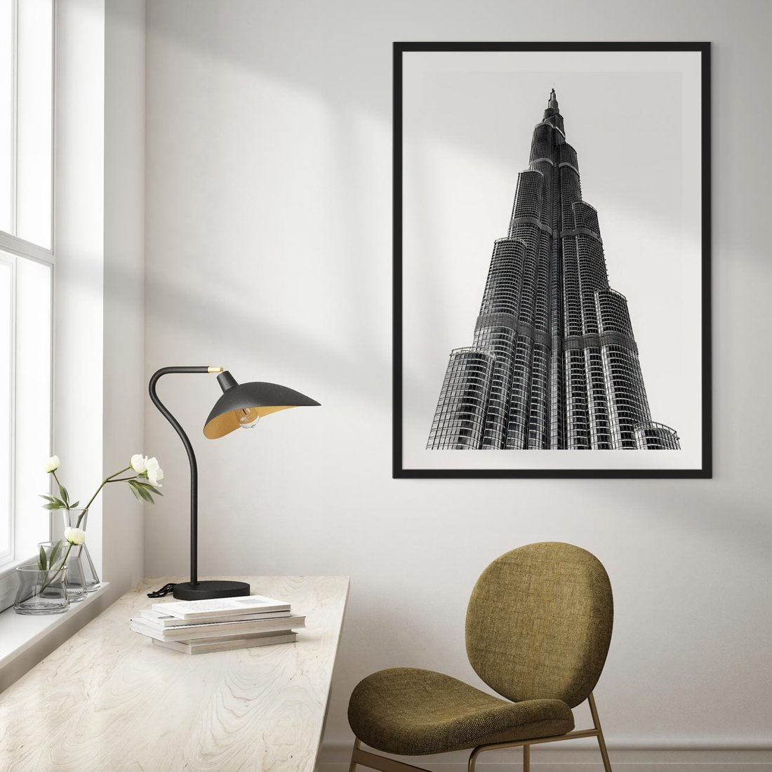 Plakat w ramie 50x70 - Wieżowiec w Monochromii - wieżowiec, architektura - rama czarna
