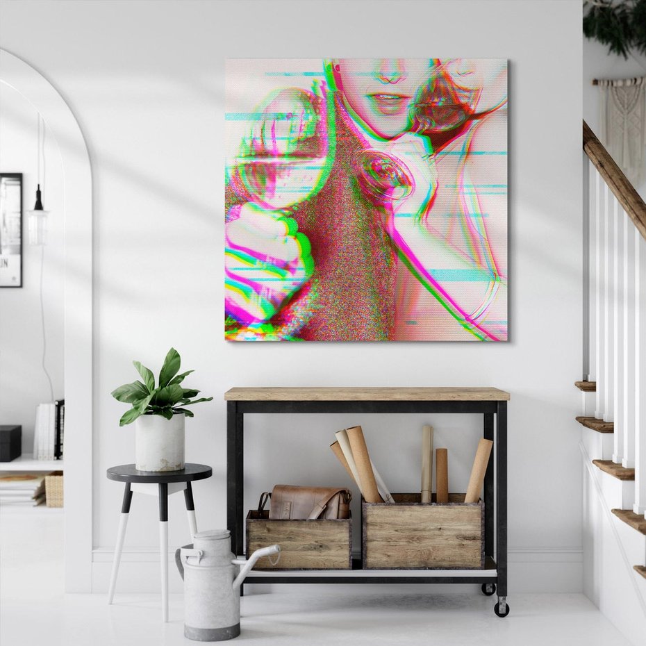 Obraz na płótnie 60x60 - Zakochani na Kliszy - zdjecie, stara prześwietlona klisza