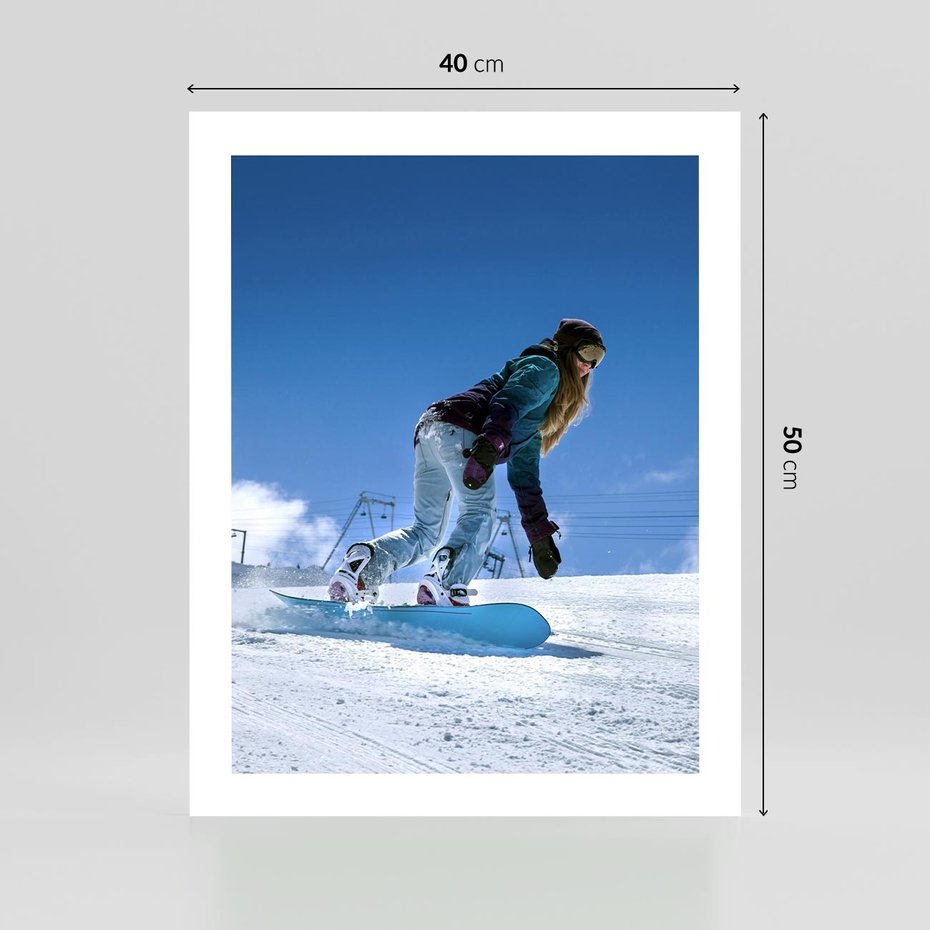 Plakat bez ramy 40x50 - Snowboard na zimowych zboczach - snowboard, zima