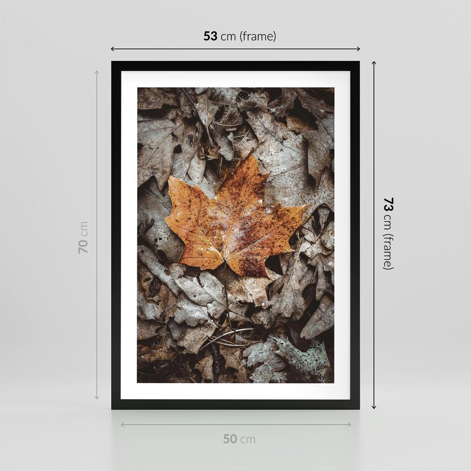 Plakat w ramie 50x70 - Jesienne Czarowanie - suchy liść, żółty - rama czarna