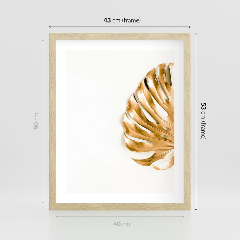 Plakat w ramie 40x50 - Przyjemność dla Oczu - złote, liście - rama drewno