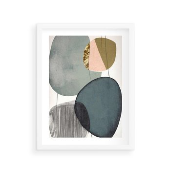 Plakat w ramie 50x70 - Przenikające Formy Duszy - abstrakcyjny obraz, geometryczne obłe formy - rama biała