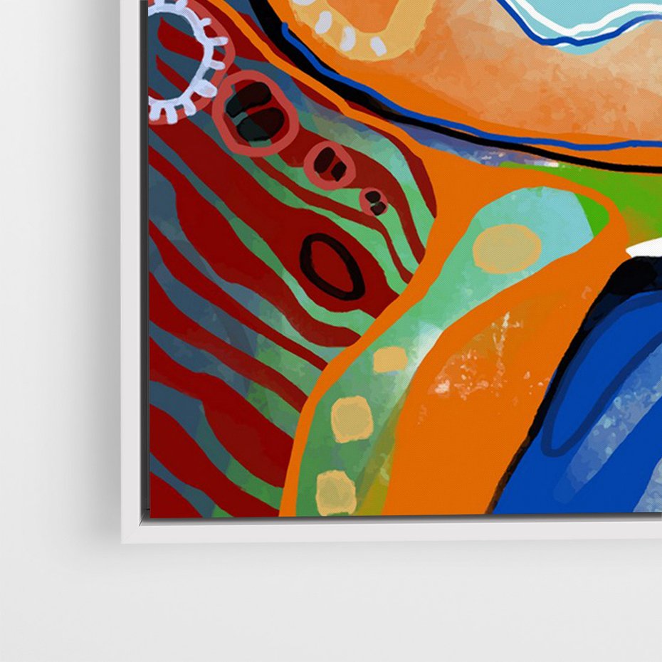 Obraz w ramie 70x100 - Kolorowe Wnętrza Kształtów - abstrakcyjny portret kobiety, twarz - rama biała