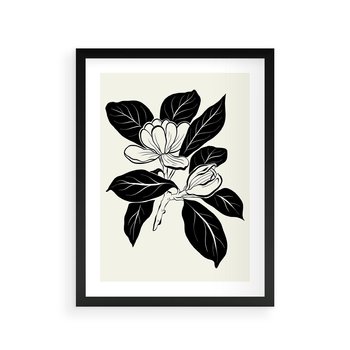 Plakat w ramie 50x70 - Spojrzenie w kształty kwiatów - kwiaty magnolii, minimalizm - rama czarna