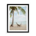 Plakat w ramie 50x70 - Relaks na plaży - palma, hamak - rama czarna