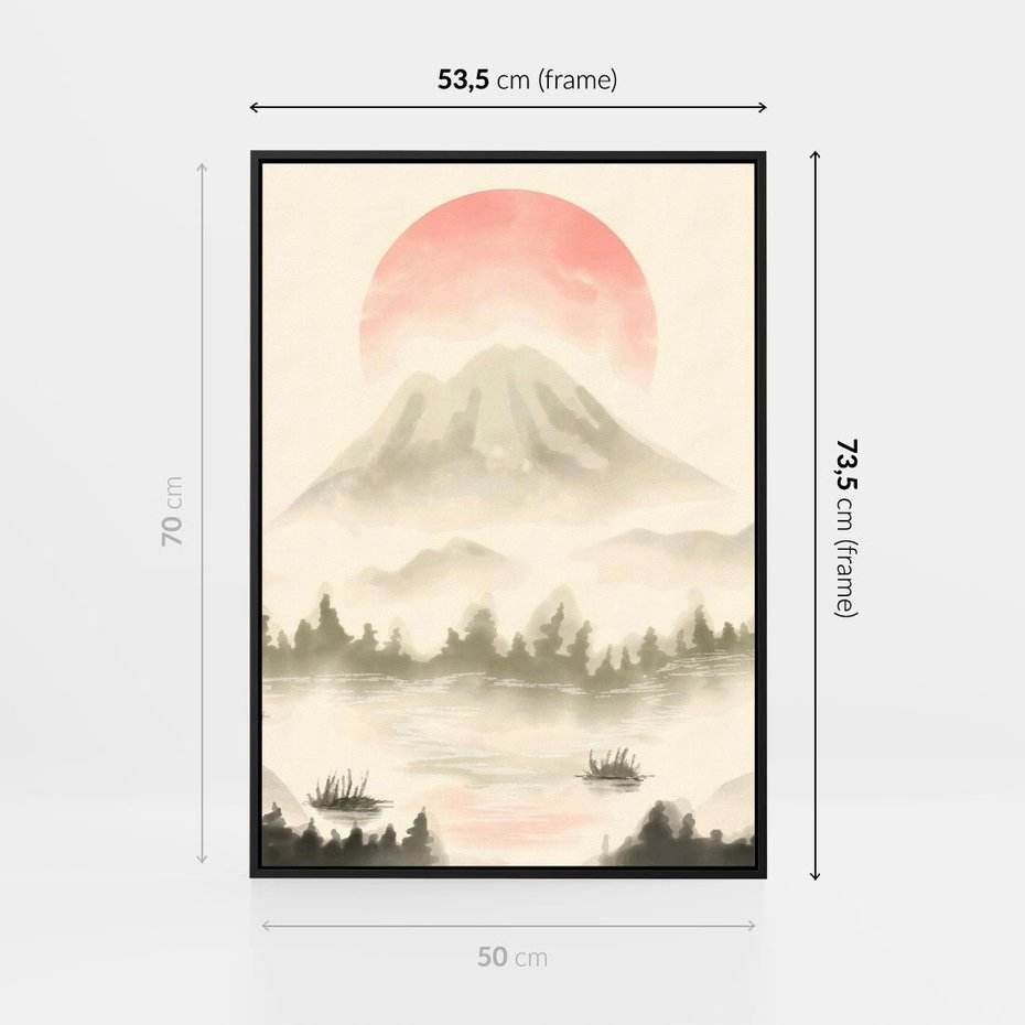 Obraz w ramie 50x70 - Przyroda Japonii - japońska akwarela, góry - rama czarna