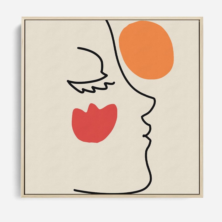 Obraz w ramie 50x50 - Taniec Przenikających Plam - abstrakcyjny obraz, przypomina twarz - rama drewno