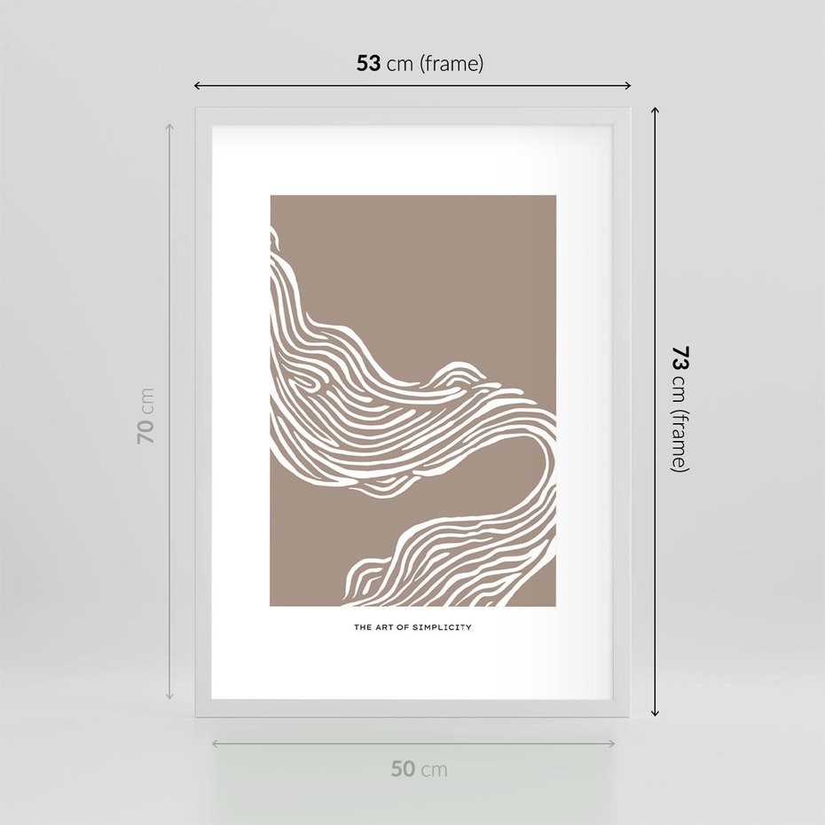Plakat w ramie 50x70 - Harmonijne Granice - sztuka minimalizmu, biała rycina - rama biała