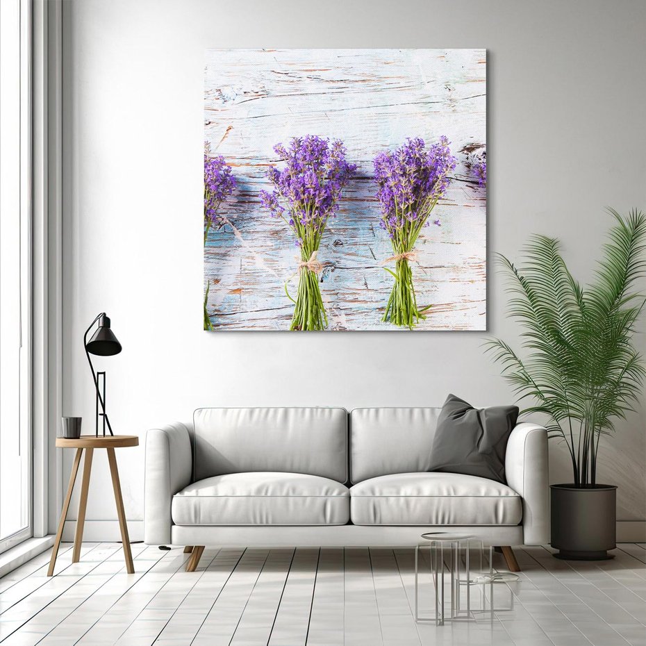 Obraz na płótnie 40x40 - Urok lawendowych pól - lawenda, kawiaty