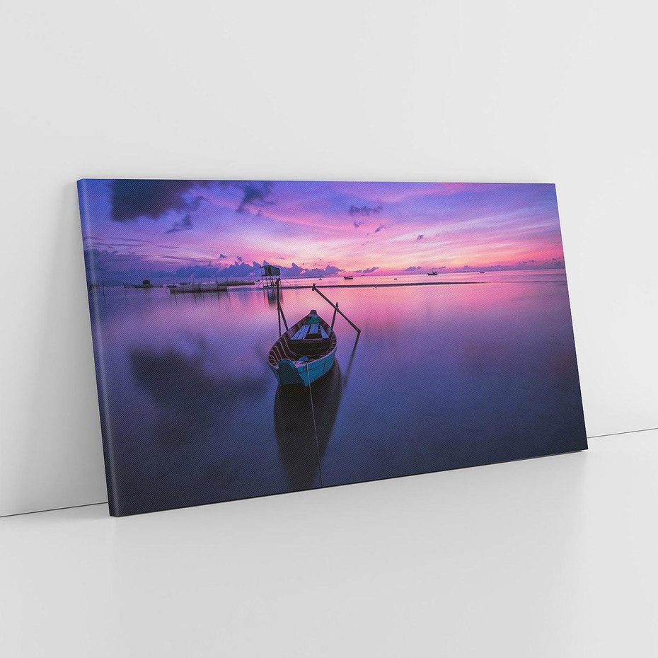 Obraz na płótnie 120x60 - Łódka i zachód słońca nad morzem - łódka, morze