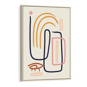 Obraz w ramie 70x100 - Abstrakcyjne Mrugnięcie - abstrakcja w stylu picasso, beżowe tło - rama drewno