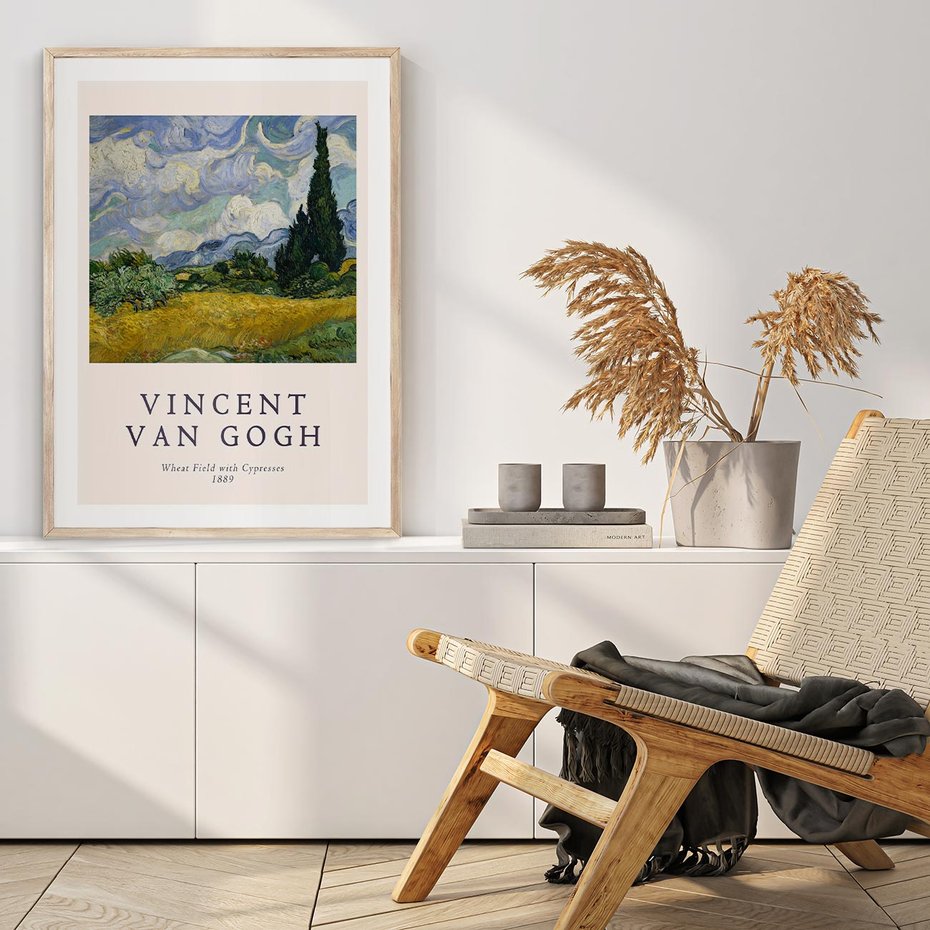 Plakat w ramie 50x70 - Pole z Cyprysami - reprodukcja obrazu, van gogh - rama drewno