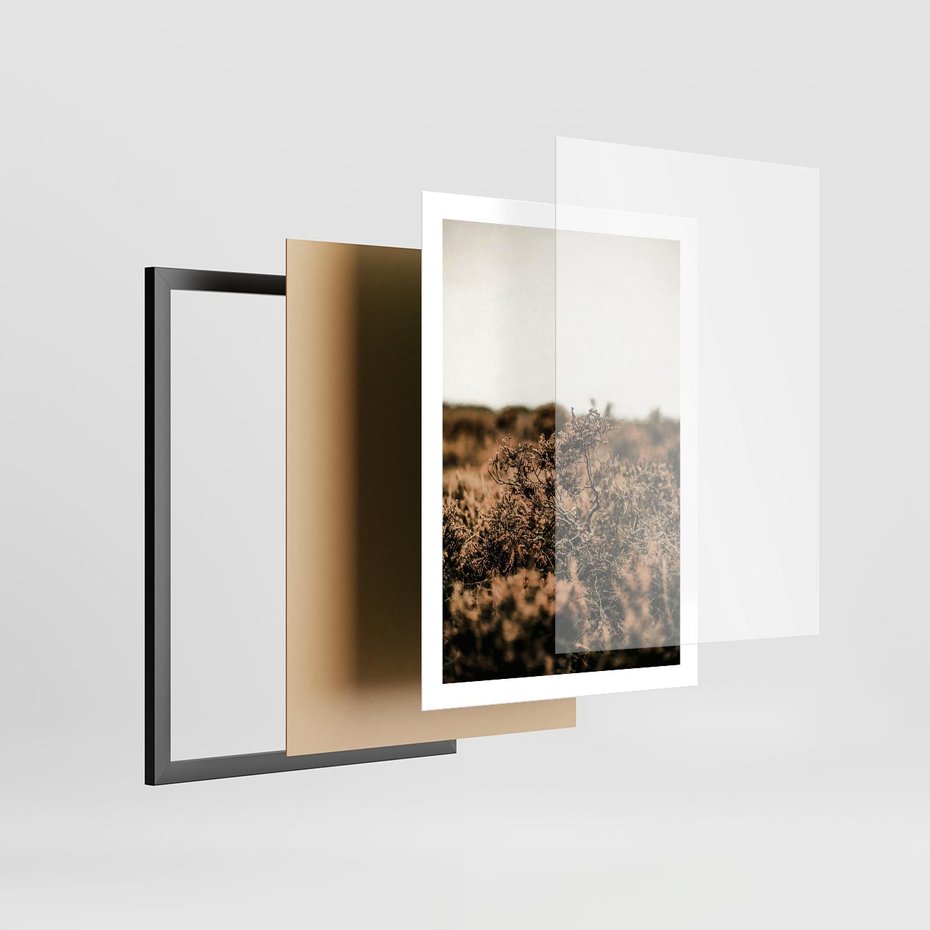 Plakat w ramie 50x70 - Krajobraz W Naturze: Beże i Brązy - suche krzewy, natura - rama czarna