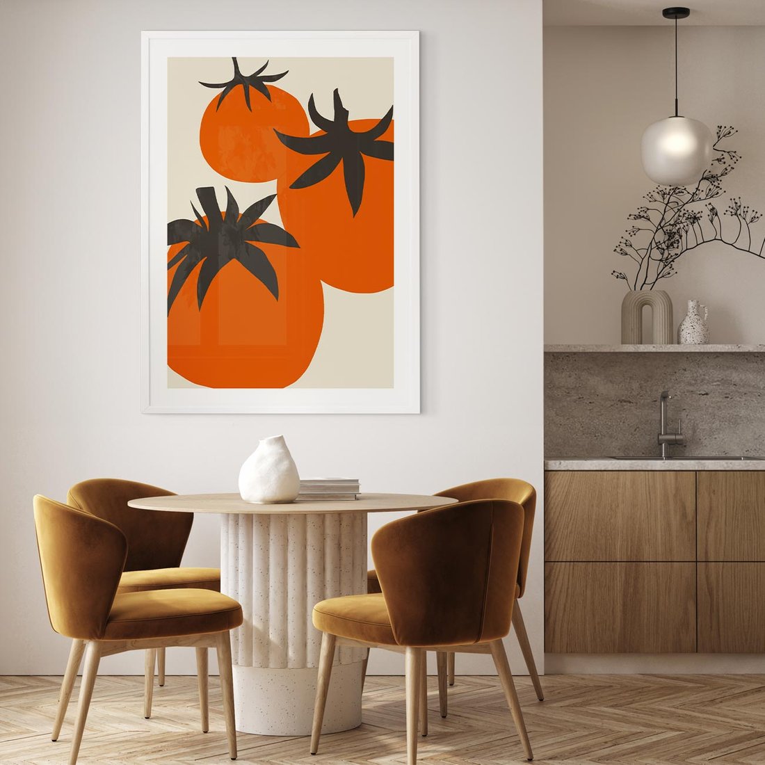 Plakat bez ramy 50x70 - Jadalne Kształty - nowoczesny plakat do kuchni, pomidory