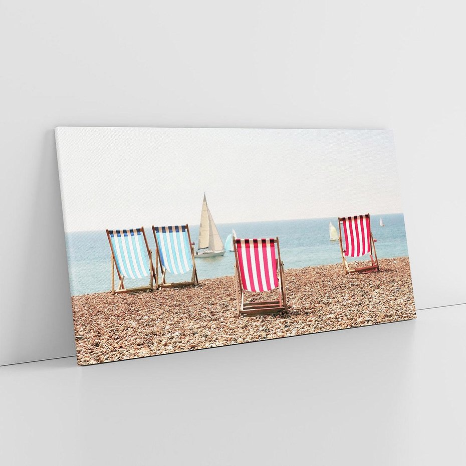 Obraz na płótnie 140x70 - Letnia retro bajka - fotografia, pasiaste leżaki