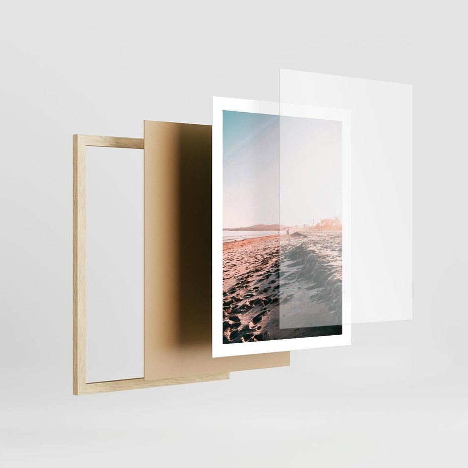 Plakat w ramie 50x70 - Błogie Chwile na Plaży - plaża, zachód słońca wakacje - rama drewno