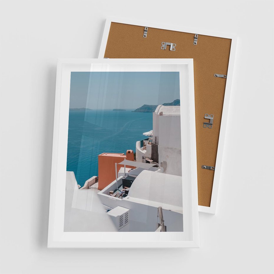 Plakat w ramie 50x70 - Magiczna Wyspa na Twojej Ścianie - Santorini, wyspa - rama biała