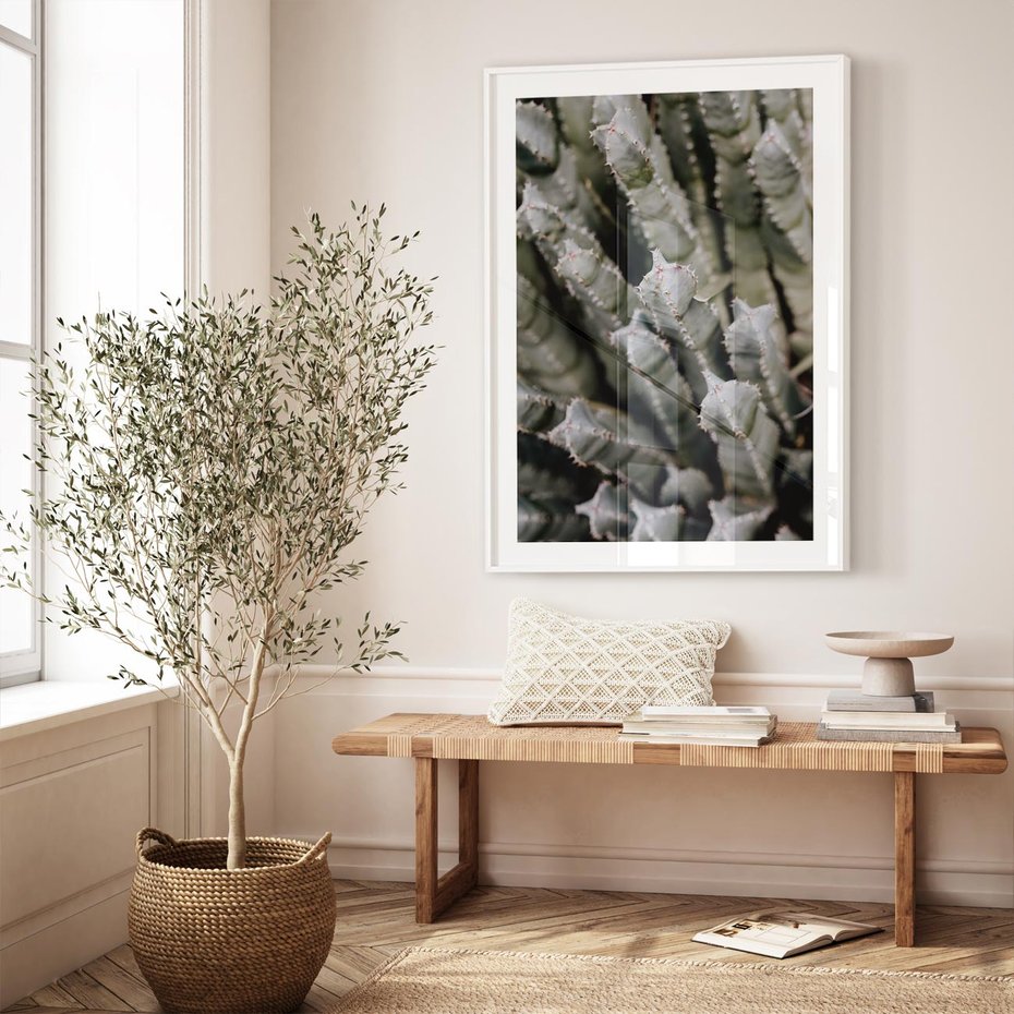 Plakat w ramie 30x40 - Oaza Natury - sukulenty, kaktusy - rama biała