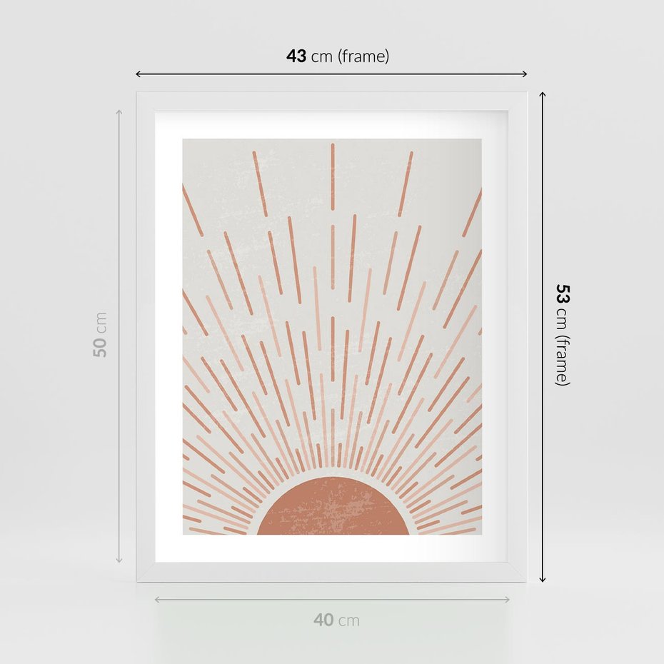 Plakat w ramie 40x50 - Słońce w Stylu Boho - słońce, grafika boho - rama biała